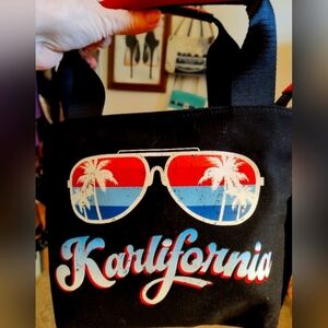 Karl Lagerfeld  Karlifornia Black Tote Bag with Red and Blue Design EUC